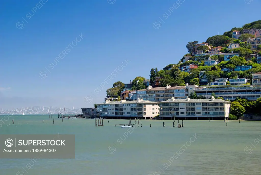 Hillside Houses Of Sausalito With Downtown San Francisco In The Background, Sausalito California United States Of America