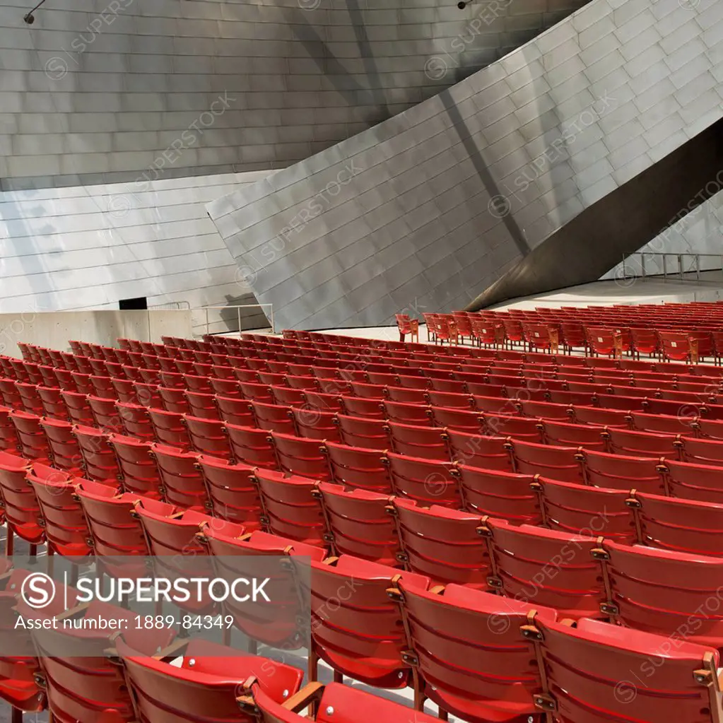 Red Plastic Seating Inside A Building, Chicago Illinois United States Of America
