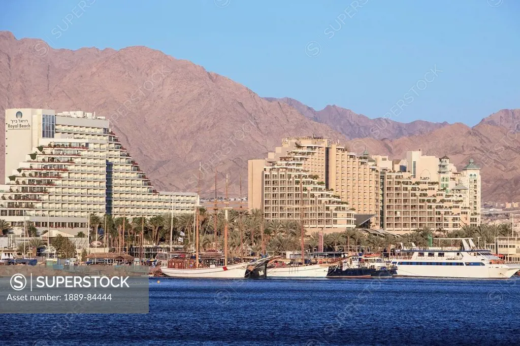 Buildings Along The Water And Boats In The Harbour, Jordan Israel