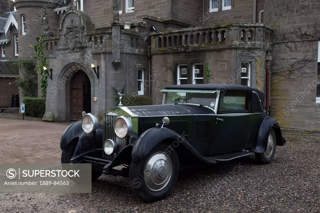 Vintage Black Car Parked Outside A Large Home, Perthshire Scotland