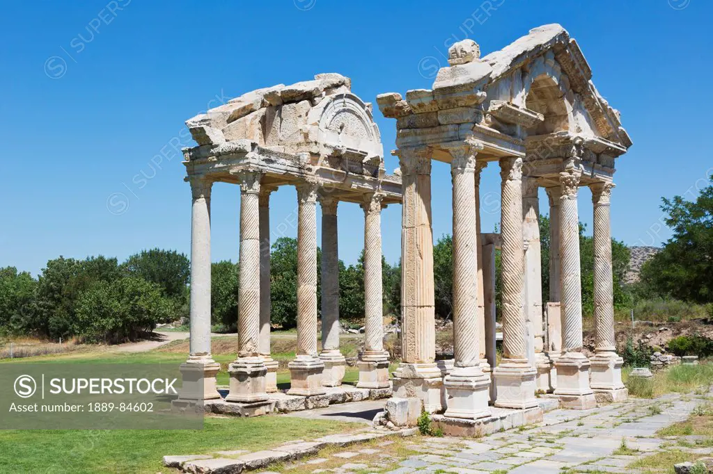 Ruins of aphrodisias 2nd century gateway known as the tetrapylon, aydin province turkey