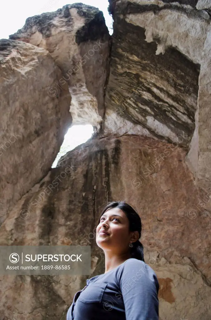 Mexico, Guanajuato State, Young Woman In Caves Of La Bufa; Guanajuato