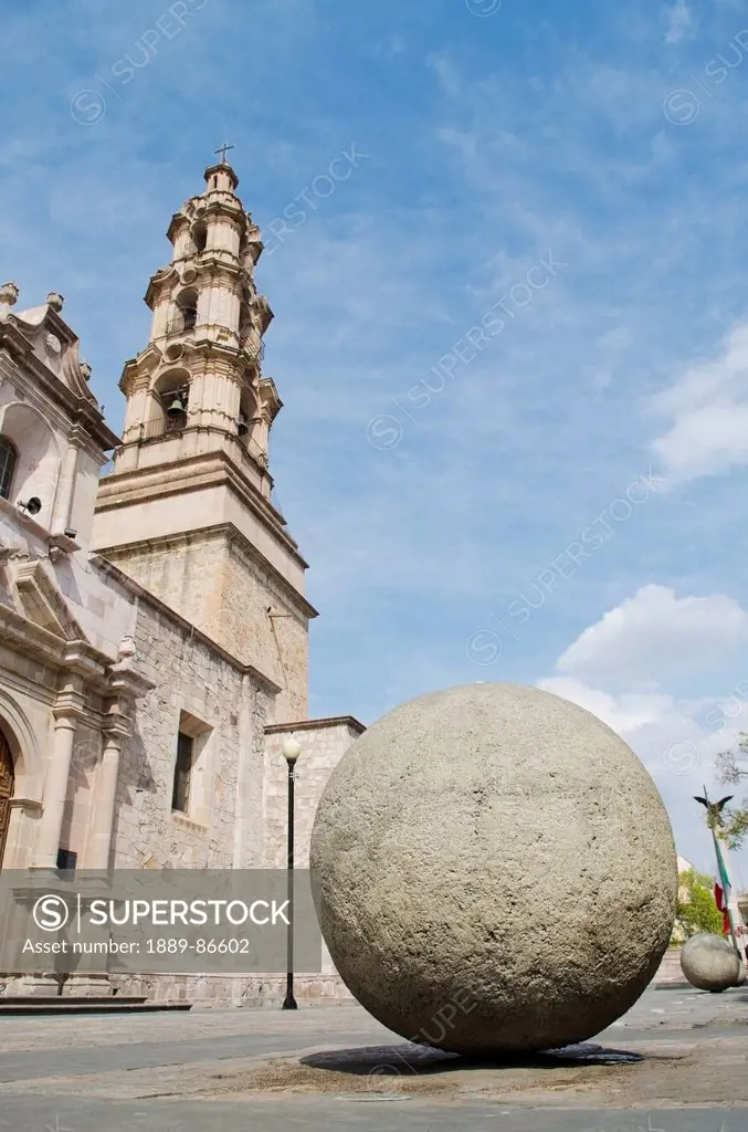 Mexico, Aguascalientes State, Large Concrete Sphere Outside Of Cathedral Basilica In Plaza De La Patria; Aguascalientes