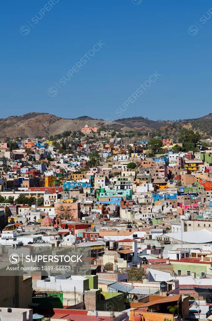 Mexico, Guanajuato, View Of Colorful Buildings In Downtown; Guanajuato