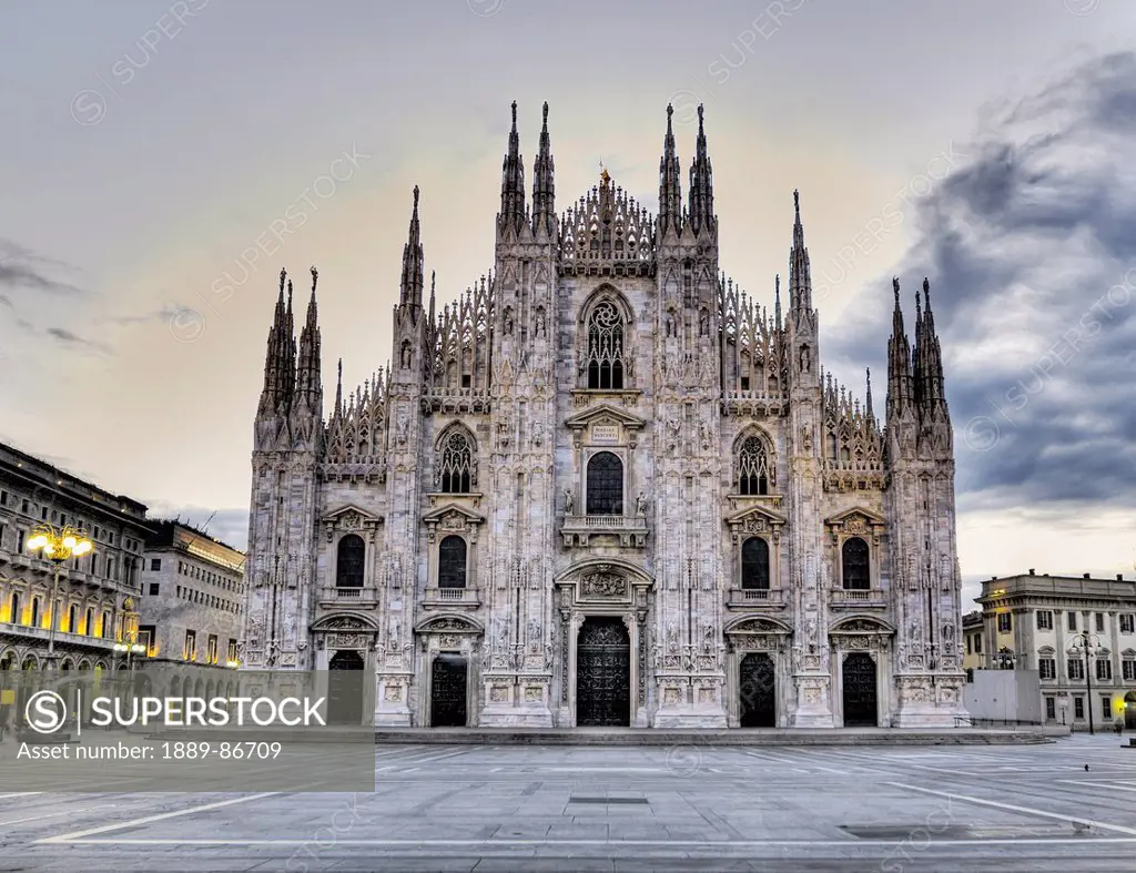 Italy, View Of Milan Cathedral In Piazza Del Duomo At Sunrise; Milan