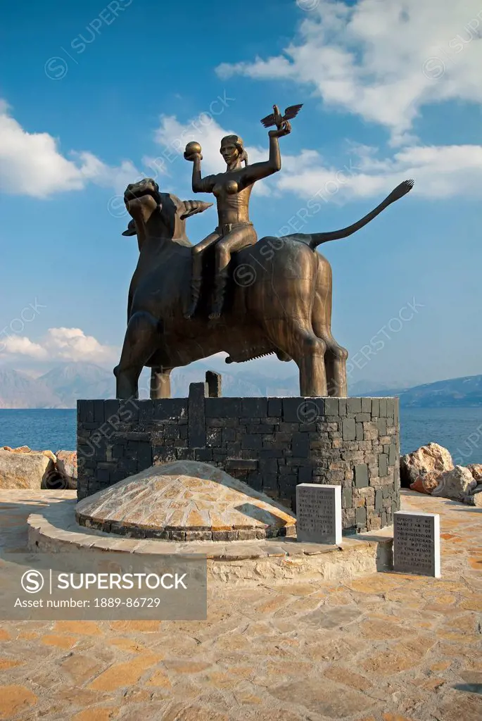 Greece, Crete, Creator Of Minoan Civilization; Aghios Nikolaos, Metal Statue Of Europe Daughter Of Phoenician King Aginoras And Mother Of King Minos