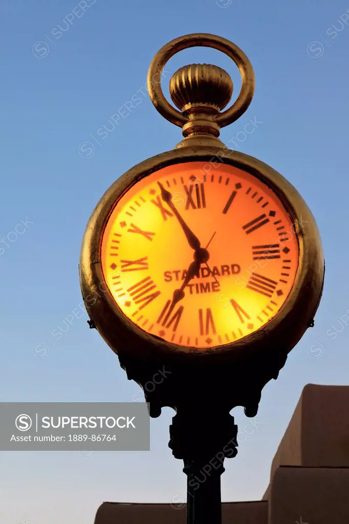 Usa, New Mexico, Close-Up Of Spitz Clock In Downtown; Santa Fe