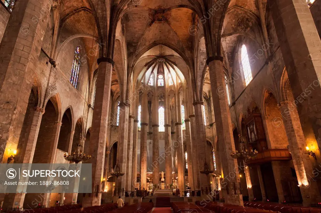 Spain, Catalonia, Nave Of Basilica Santa Maria Del Mar; Barcelona