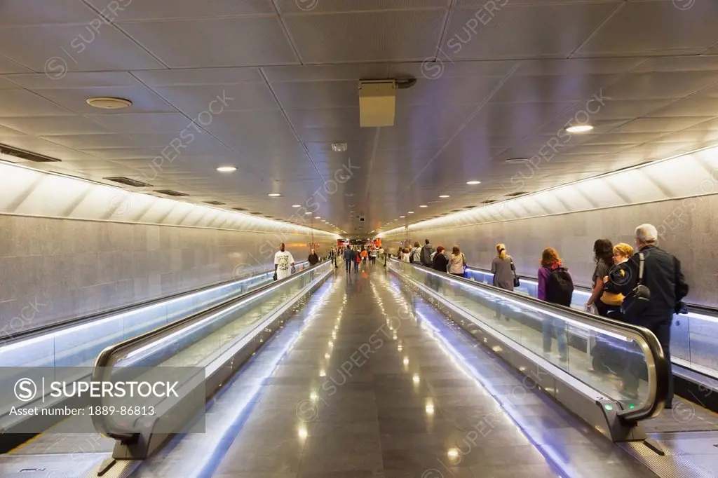 Spain, Catalonia, Mechanical Walkways At Diagonal Metro Station; Barcelona