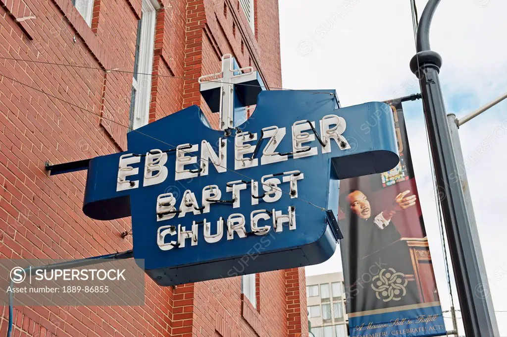 Usa, Georgia, Sign For Ebenezer Baptist Church; Atlanta