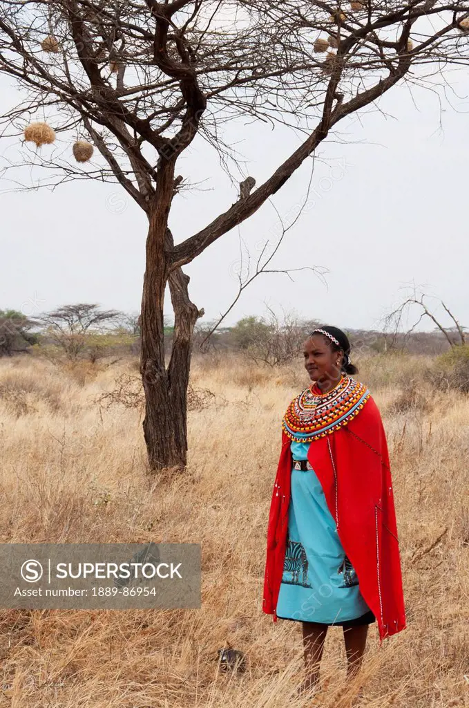 Woman Dressed In Colorful Clothing From Samburu Tribe; Kenya