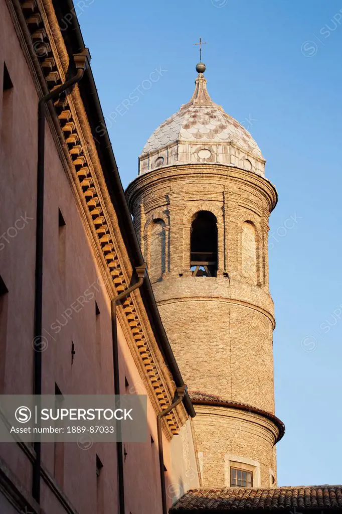 Italy, Emilia-Romagna, Basilica Di San Vitale Tower And Dome With Blue Sky; Ravenna