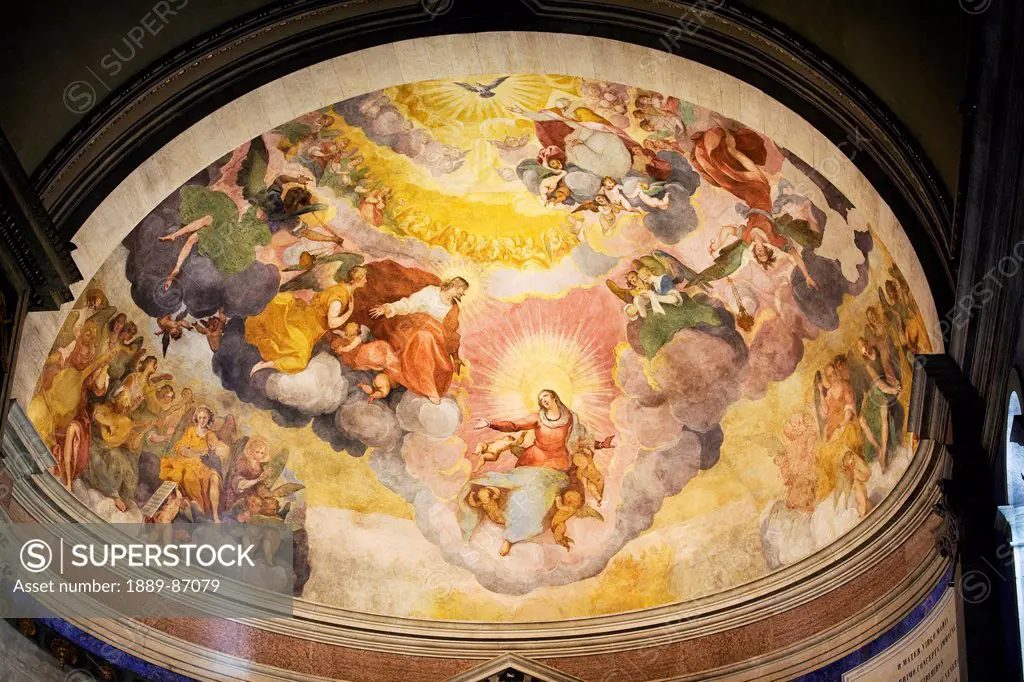 Italy, Trentino, Painted Fresco On Dome Cathedral Ceiling; Trento