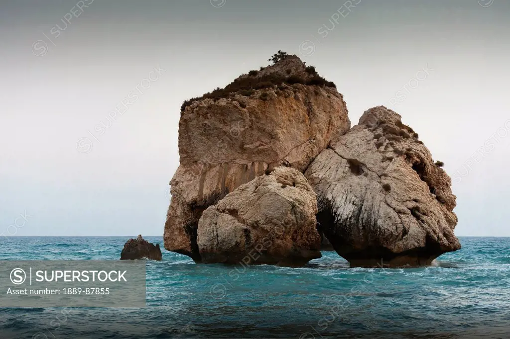 Cyprus, Large Rock Formations In Ocean; Aphrodite Bay