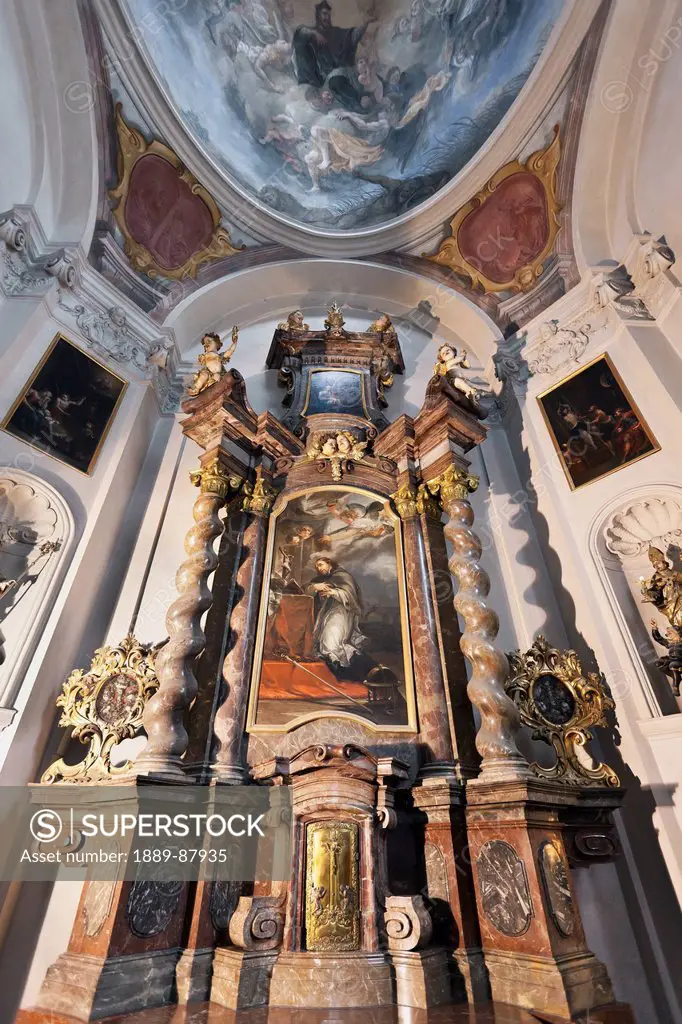 Czech Republic, Ornate Wall And Ceiling With Paintings And Sculptures; Prague