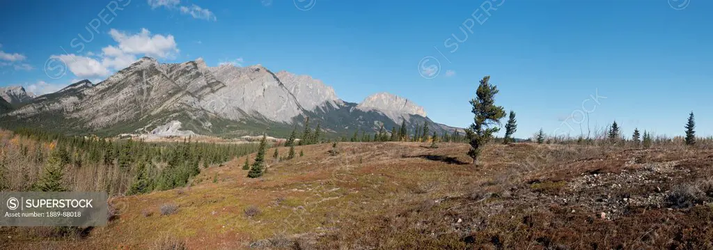 Canada, Landscape Of Rugged Mountains And Forest In Banff National Park; Alberta