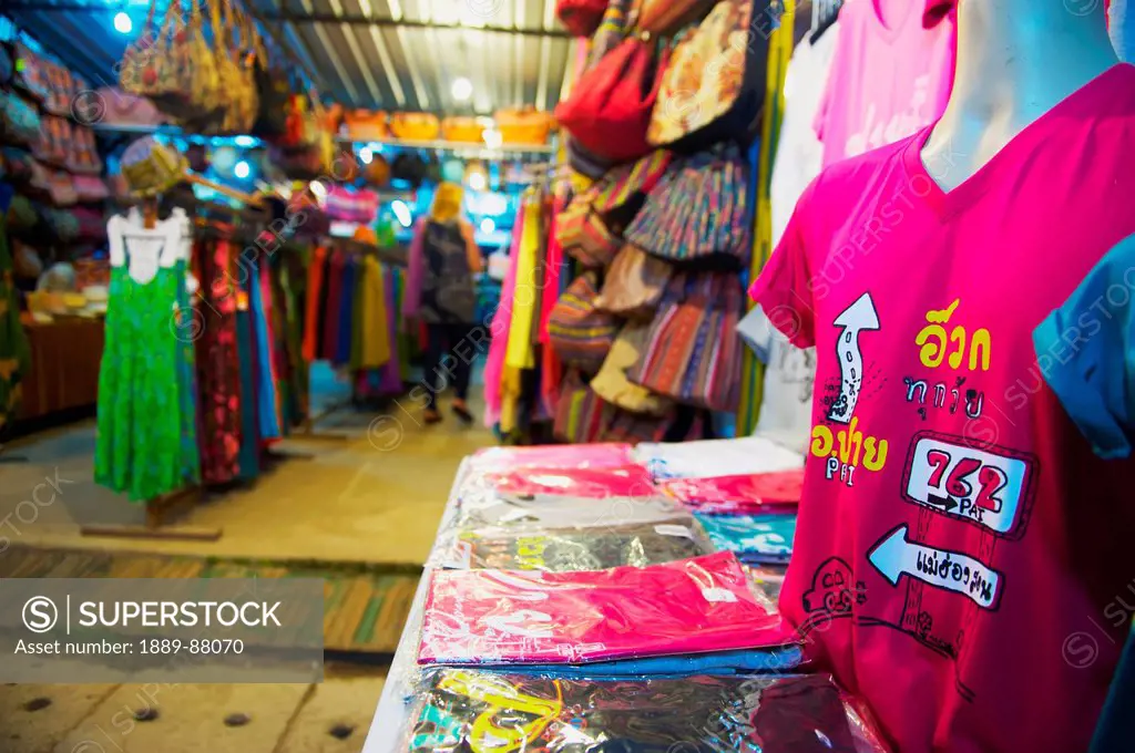 Thailand, Chiang Mai, Colorful Clothing On Display In Shop; Pai