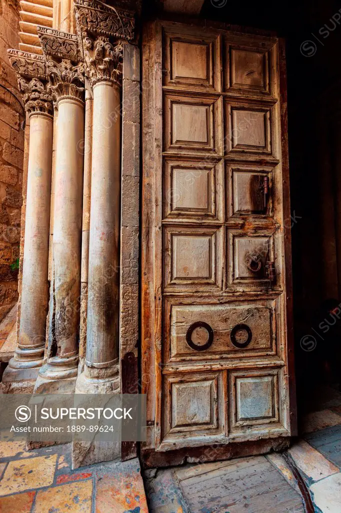 Close-up of door of Church of Holy Sepulchre; Jerusalem, Israel