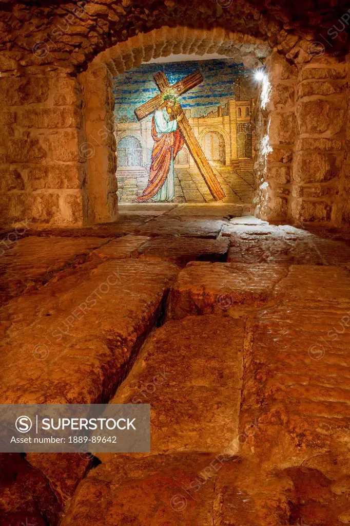 View of mural with Jesus Christ; Jerusalem, Israel