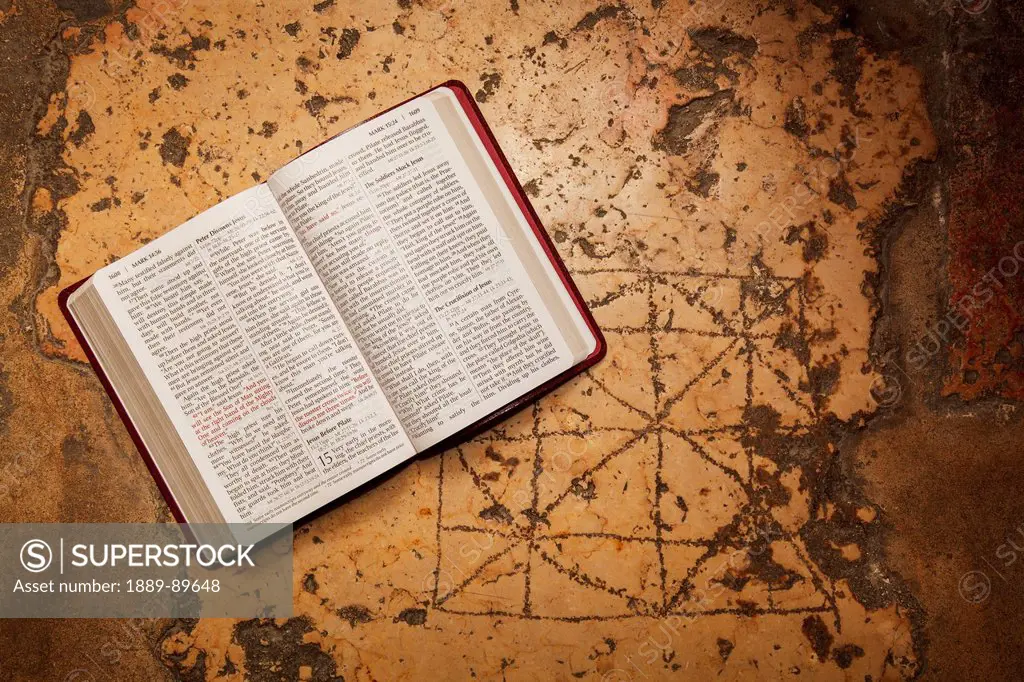 Close-up of Bible in Chapel of Condemnation; Israel, Jerusalem