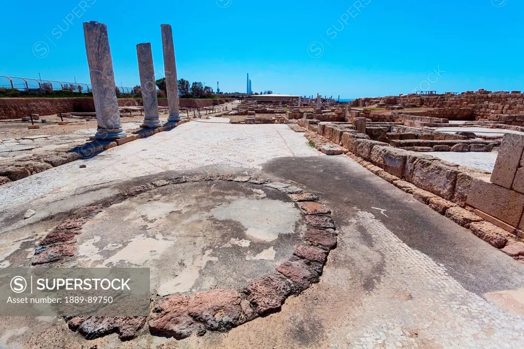Elevated view of old ruins near Caesarea, Caesarea Maritima National Park; Israel