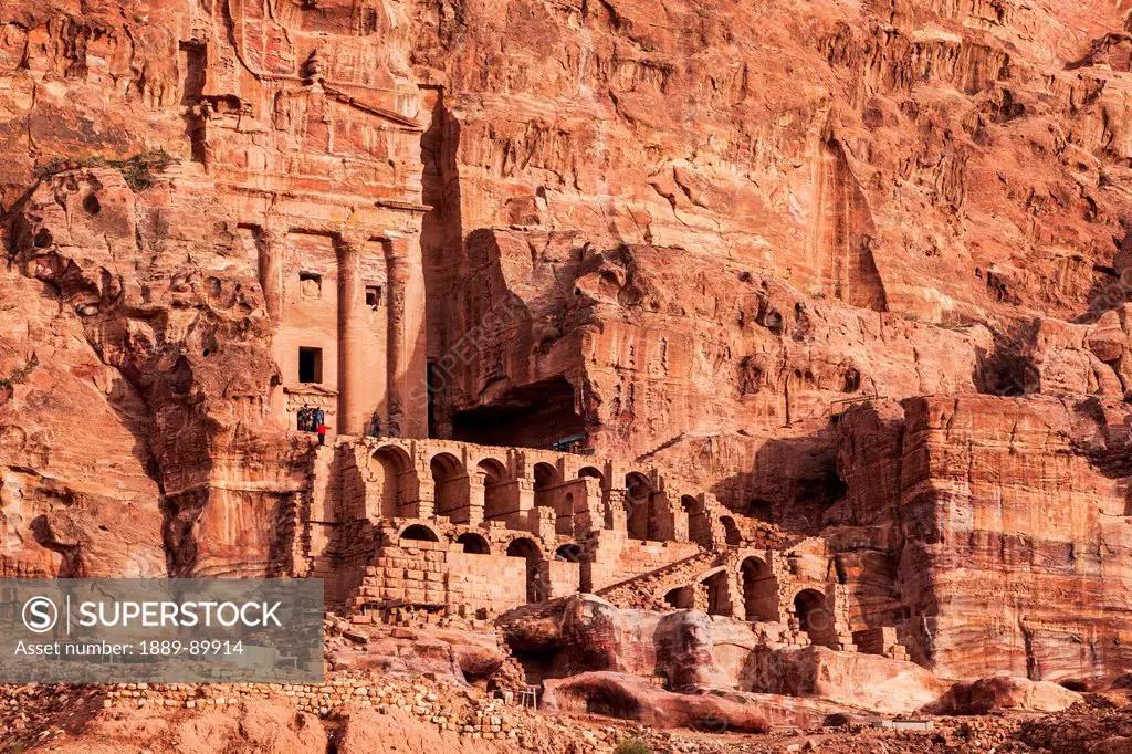 Facade of ancient rock buildings; Petra, Jordan