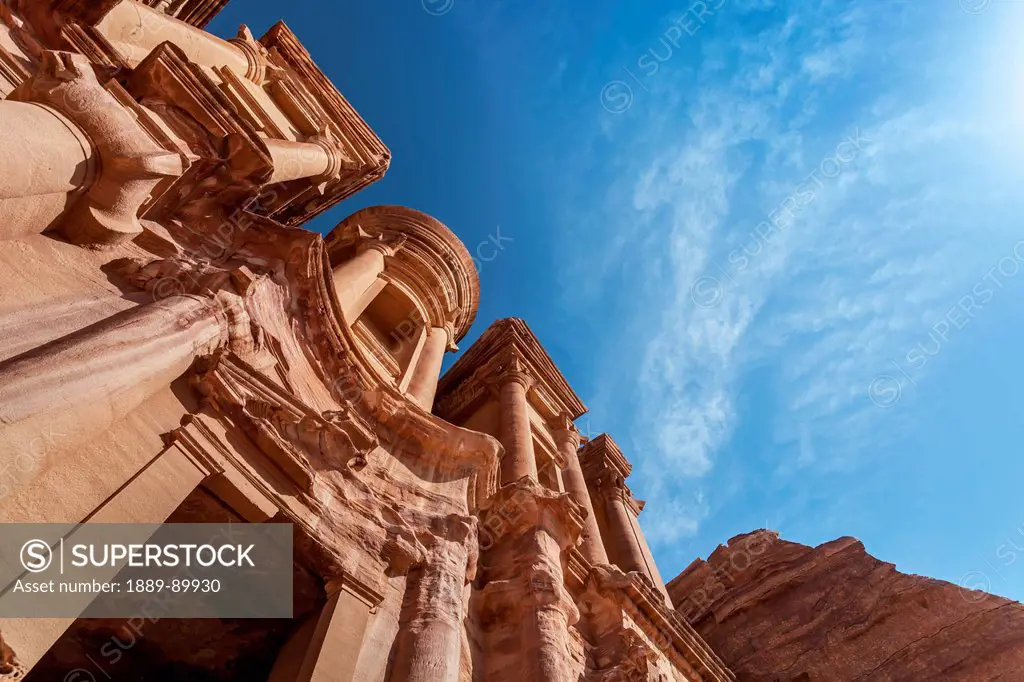 Low angle view of Ad Deir facade; Petra, Jordan