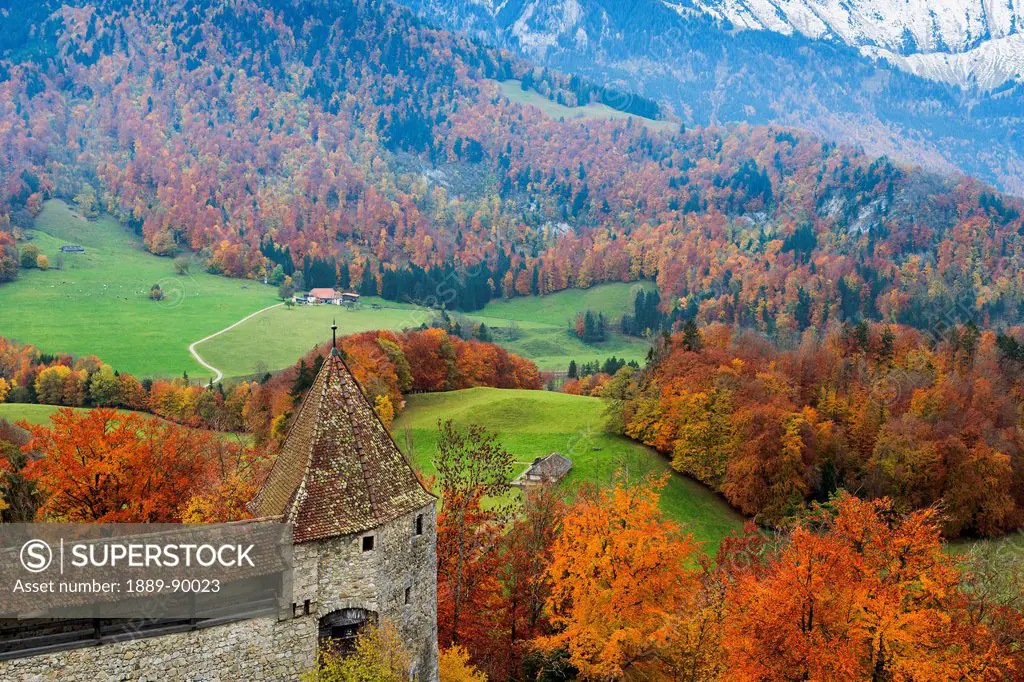 Autumn landscape; Gruyeres, Switzerland