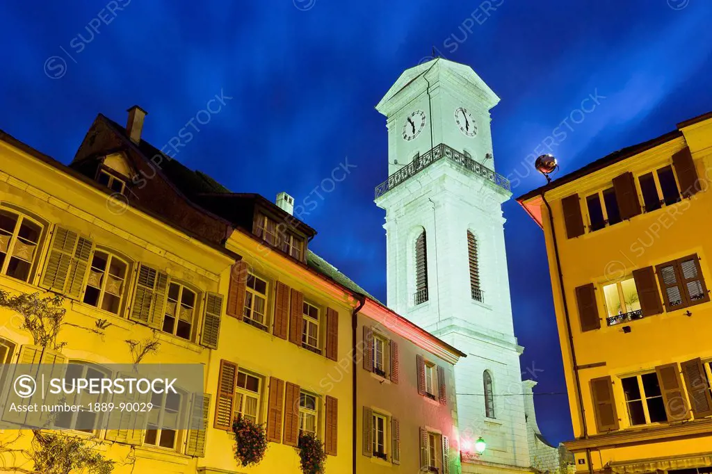 Town at night; Delemont, Switzerland