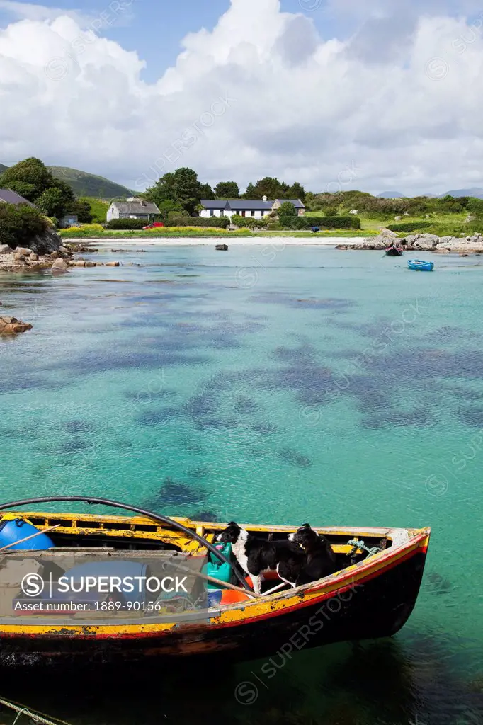 A boat full of fishing gear in the water near roundstone;County galway ireland
