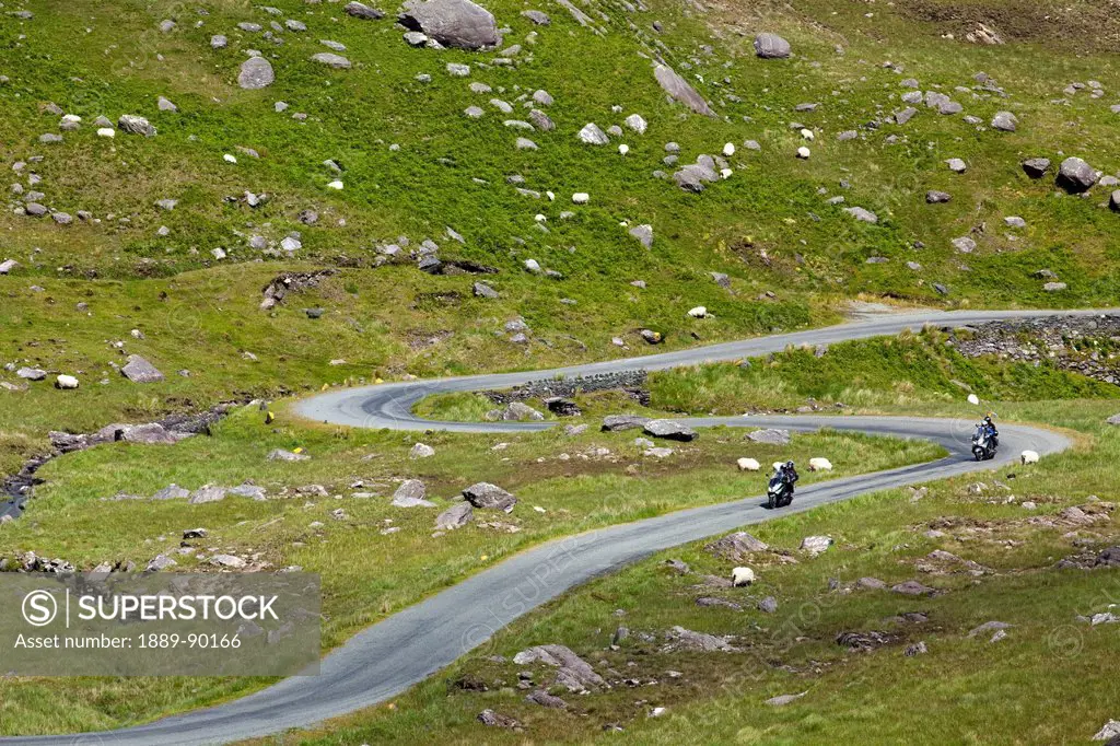 Two motorcycles on healy pass road;County cork ireland