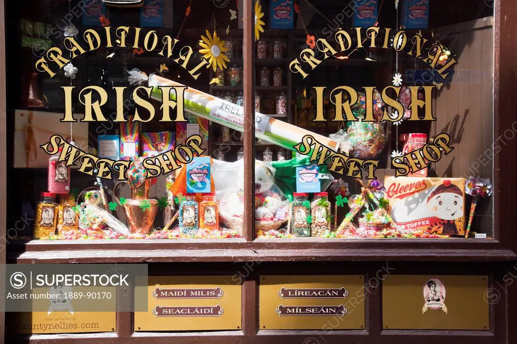 Display in the window of a traditional irish sweet shop;Dublin city county dublin ireland