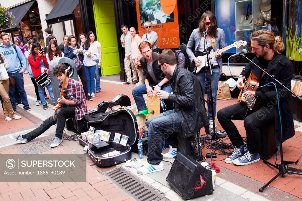 A band performs on grafton street;Dublin city county dublin ireland