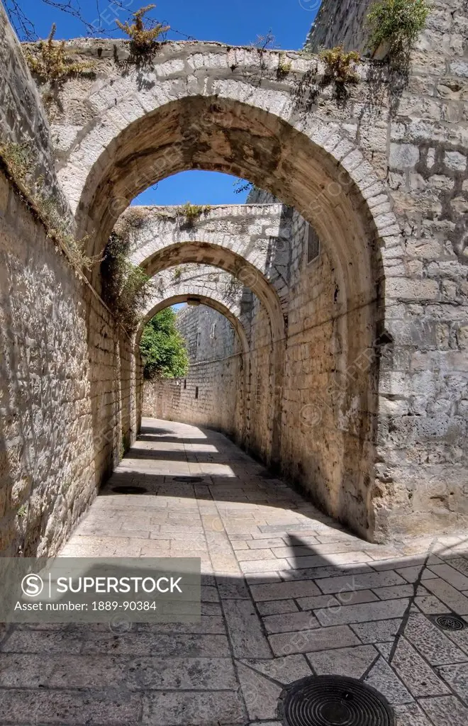 Jewish Quarter, Jerusalem, Israel; Stone Archway In Walled City