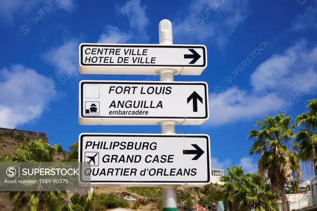 Direction sign for landmarks; Marigot, St. Martin, French West Indies