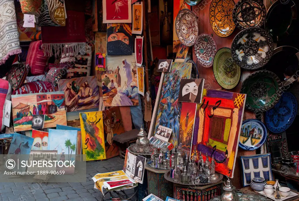 Colourful wares on display; Morocco