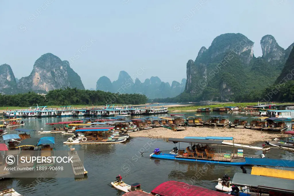 Boats on the Li River; Guilin, Guangxi, China