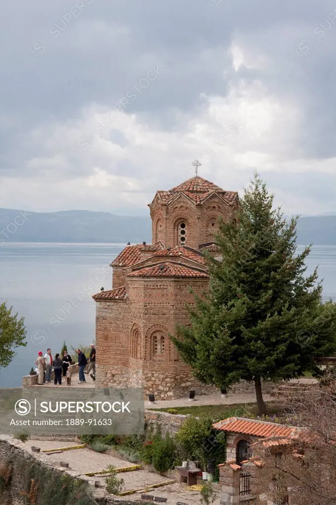 Church of St. Jovan (St. John the Theologian) at Kaneo and Ohrid Lake at sunset, Ohrid, Macedonia