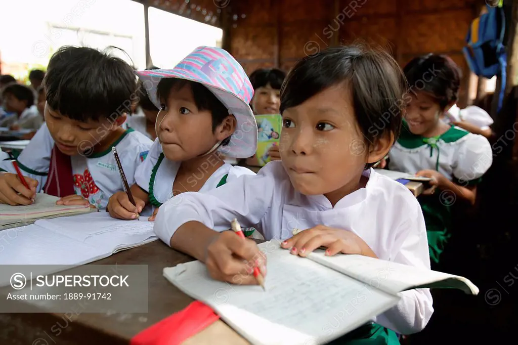 Children In Rural School Near Mandalay, Myanmar; Ayeyarwady, Burma