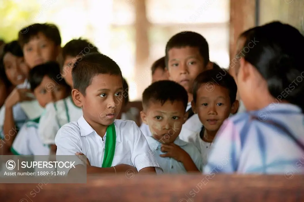 Children At School In The Ayeyarwady River Delta, Myanmar; Ayeyarwady, Burma