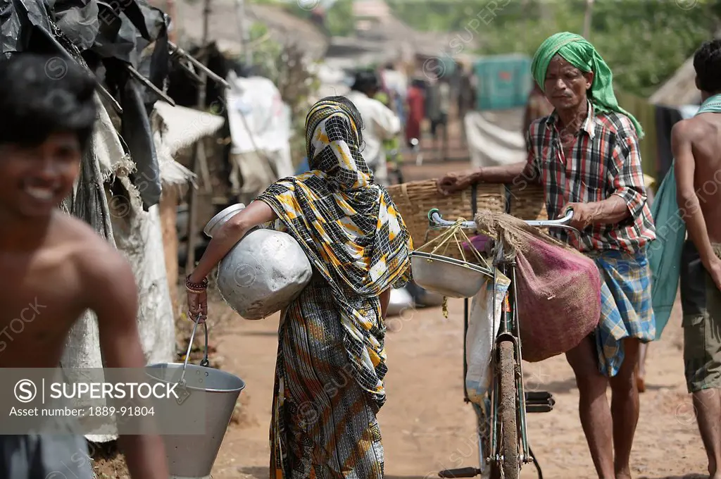 Busy street in the slum; India