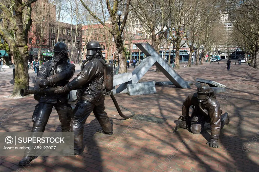 Statues Of Firefighters In Occidental Park; Seattle, Washington, United States Of America