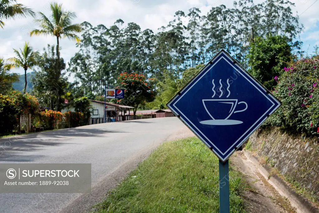 A Sign For Hot Coffee On The Roadside; Copan, Honduras