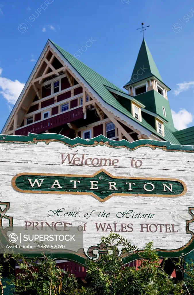 Welcome Sign To Prince Of Wales Hotel In Waterton Lakes National Park; Alberta, Canada