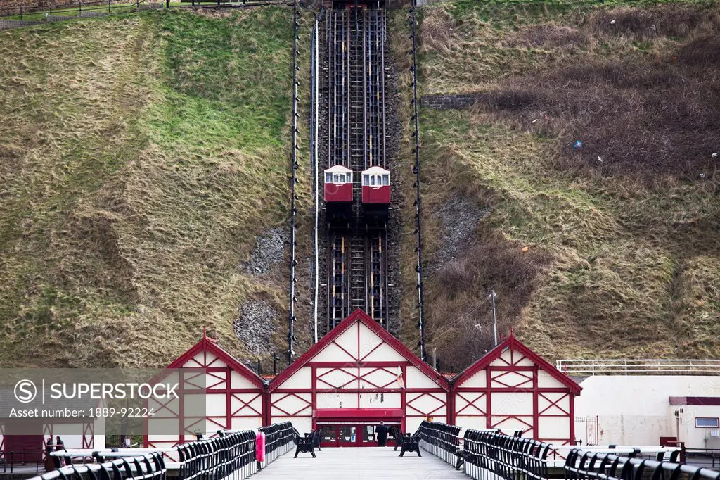 Funicular going up and down the hill; Saltburn, North Yorkshire, England