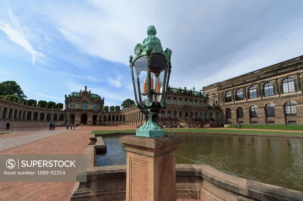 Fountain in the courtyard of the Zwinger Palace, Dresden, Saxony, Germany