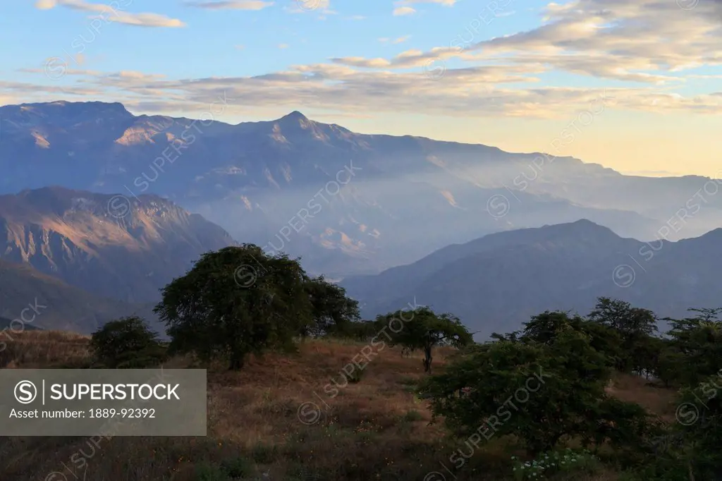 Northern Mountain Range of Peru at the headwaters of the Jequetepeque River, as seen from Kuntur Wasi, Cajamara, Peru