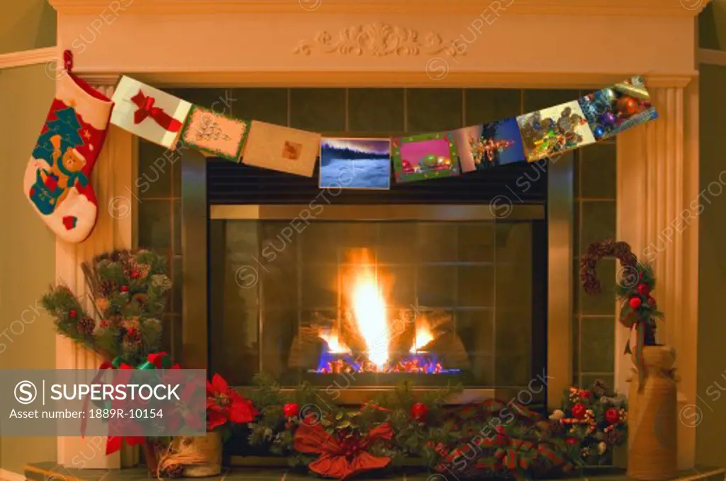 Traditional Christmas fireplace