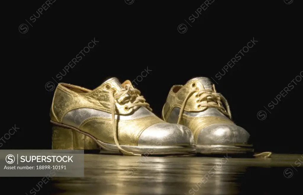 Pair of silver and gold platform disco shoes