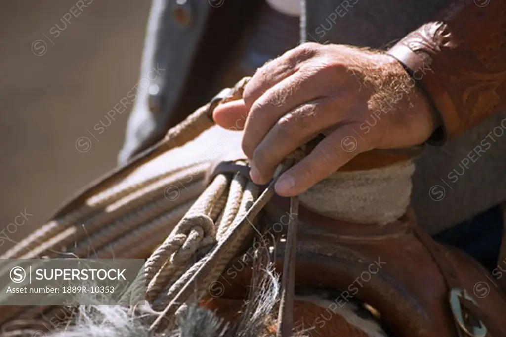 Closeup of cowboy's hand